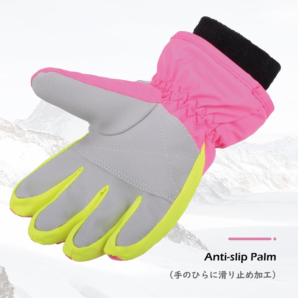 Kids Ski Snow Gloves, Water-Resistant Winter Mittens Boys Girls