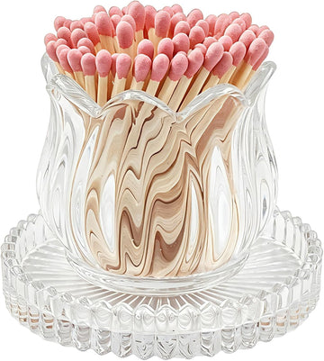 Glass Match Holder with Striker, Lily Shape Match Jar,Clear:Lily:1