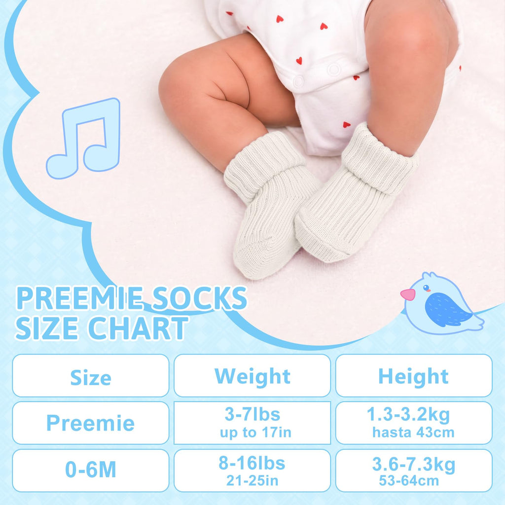 6 Pairs Wool Preemie Socks Premature Turn Cuff Wool Socks, Neutral