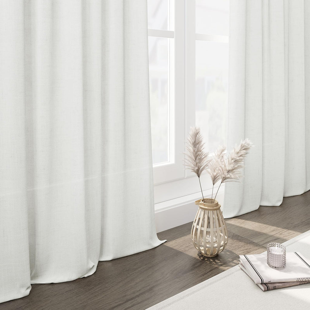 Off White Linen Curtains 80 inches Long Back Tab Light Filtering Privacy Sheer Curtains 2 Panel Set Modern Farmhouse