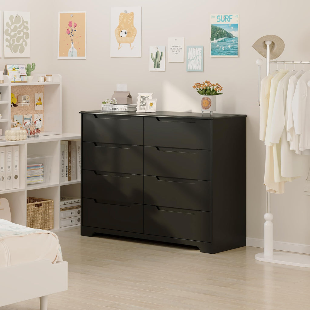 8 Drawer Dresser, 47" Wide White Dresser, Black