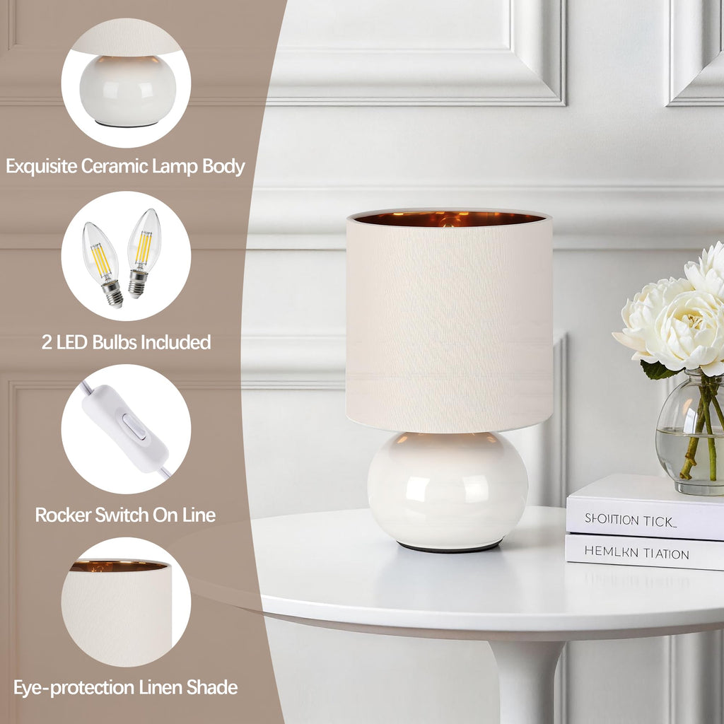 Ceramic Table Lamps Set of 2, Modern Classic Bedside Lamps for Nightstand, Small Table Lamp Living Room Desk End