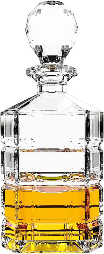 Glass Decanter with Airtight Geometric Stopper - Whiskey Decanter for Wine, Bourbon, Brandy, Liquor, Juice, Water