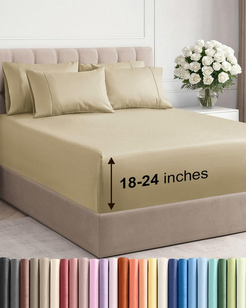 Extra Deep King Sheet Set - 6 Piece Breathable and Cooling Sheets - Hotel Luxury Bedding for Women, Men, Kids & Teens
