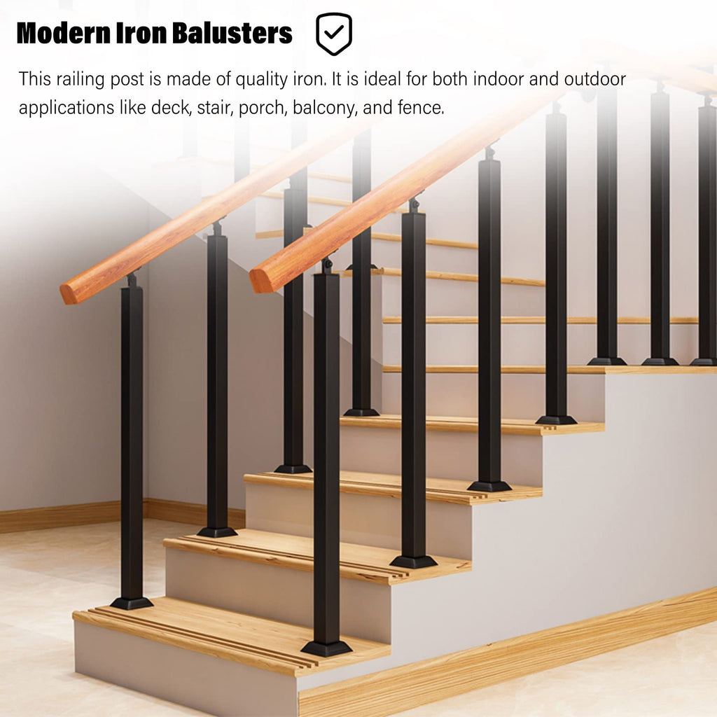 2 4 6 8 10 Pc Black Metal Baluster Posts, 28 36 44 50 58 Inch Tall Staircase Railing System Column for Interior