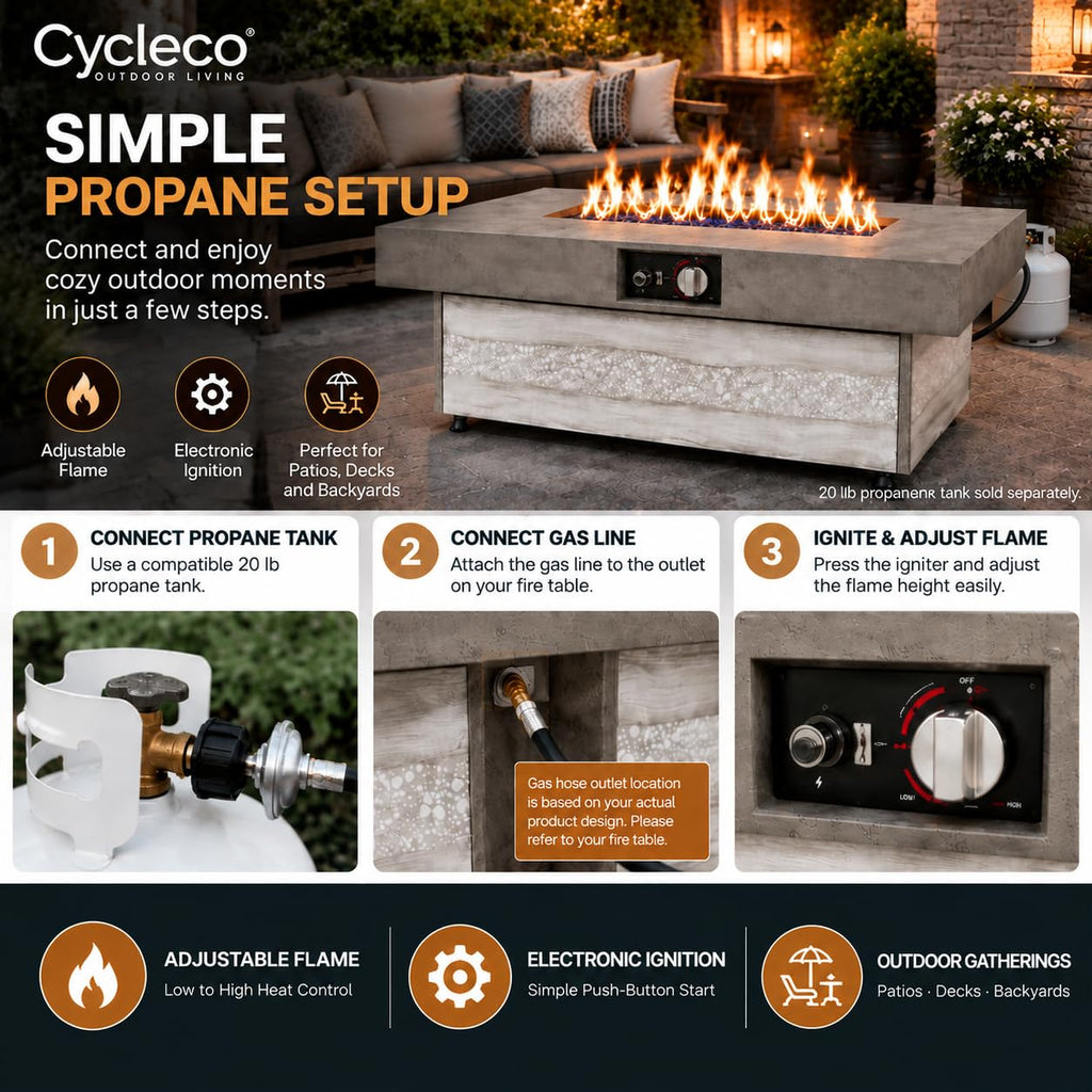 48 Inch Rectangular Outdoor Propane Gas Fire Pit Table, 50, 000 BTU