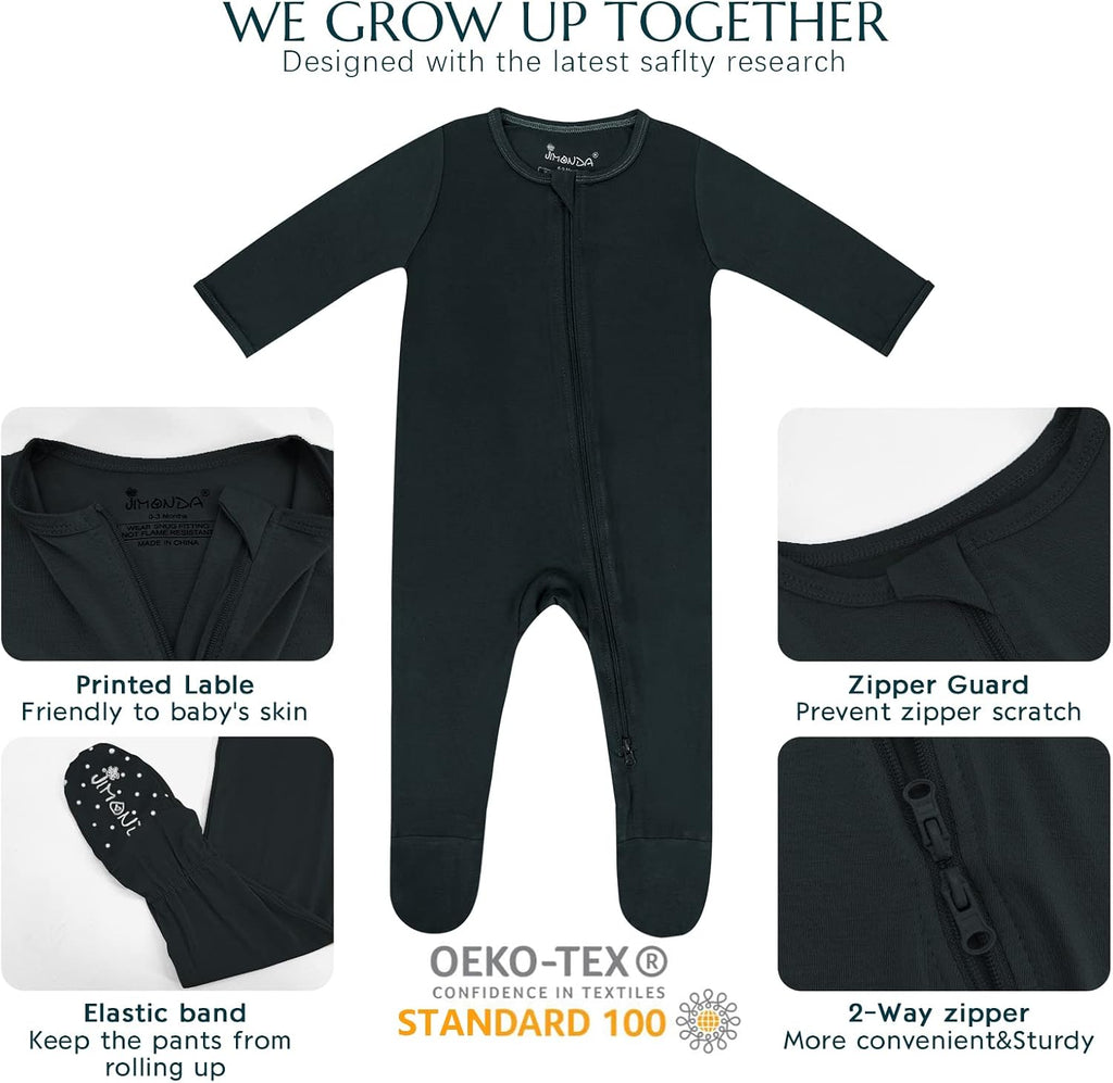 Baby Boy Footies Pajamas, Bamboo Rayon Romper Long Sleeve Sleepers