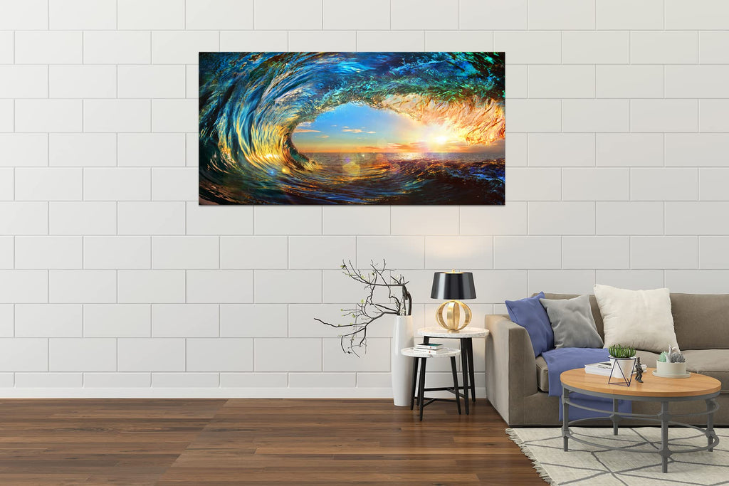 Giant Wave Water Wall Art Canvas Prints 1 Panels Ocean Waves Pictures Paintings Sunset Blue Seascape Framed