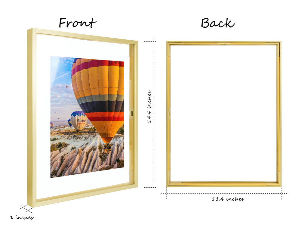 11x14 Gold Aluminum Floating Picture Frame, 3 Pack