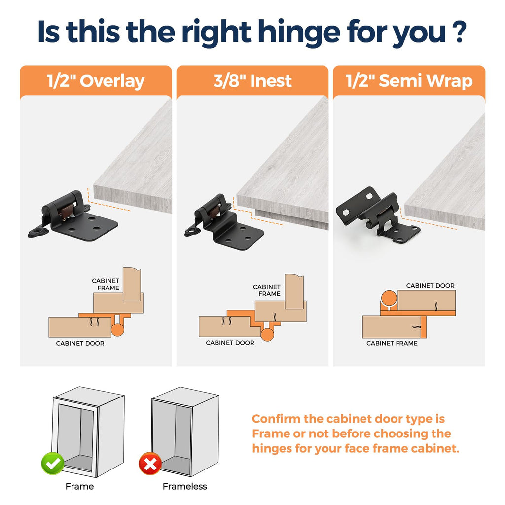 Matte Black Cabinet Hinges, 3/8 Inch Inset, 20 Pack(10Pairs)
