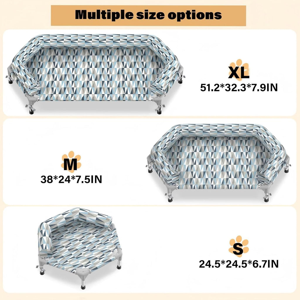 Elevated Dog Bed with Bolster, Raised Cooling Orthopedic Dogs Cot Medium
