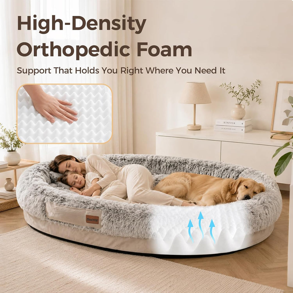 Human Dog Bed for Adult, Large Pet Dog Bed, Light Grey