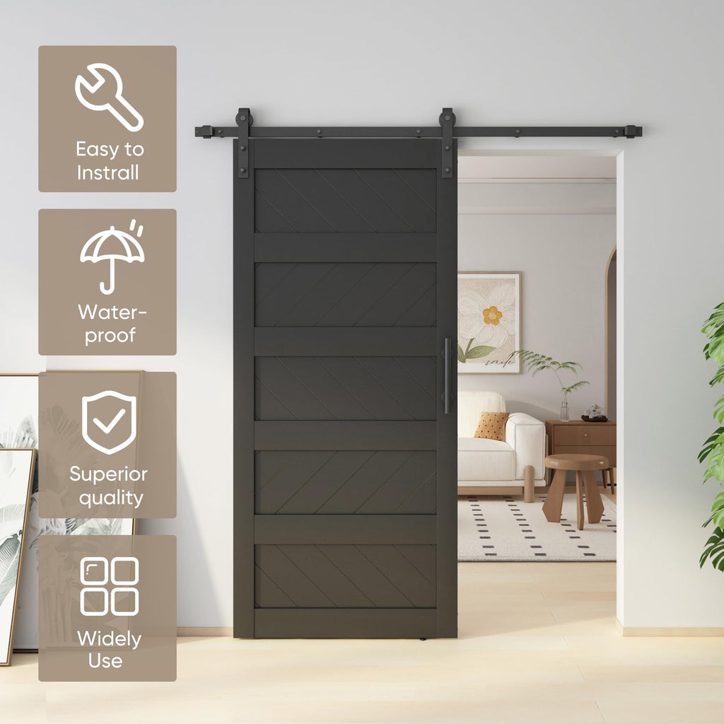 36x80 inch Wave-Shape Sliding Barn Door, Black, Hardware Kit Include