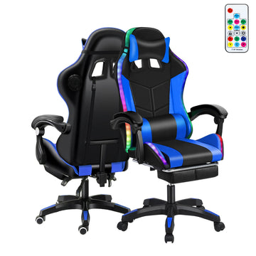 Gaming Chair with Bluetooth Speakers, Lights & Massage, Ergonomic High-Back Office Chair with Retractable Footrest