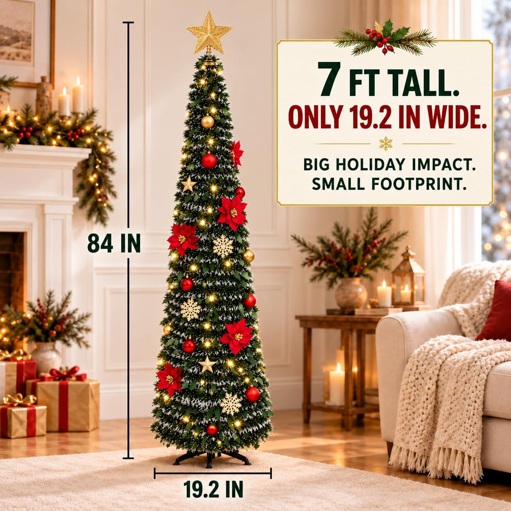 7ft Prelit Pop Up W/ Snow Flocked For Xmas Decorations