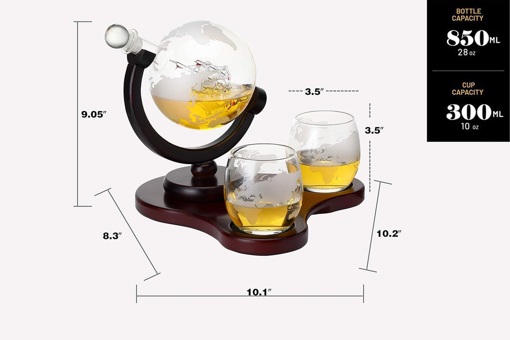 Whiskey Globe Decanter Set with 2 Glasses in Gift Box - Whiskey decanter for Liquor, Whiskey, Brandy, Gin, Rum