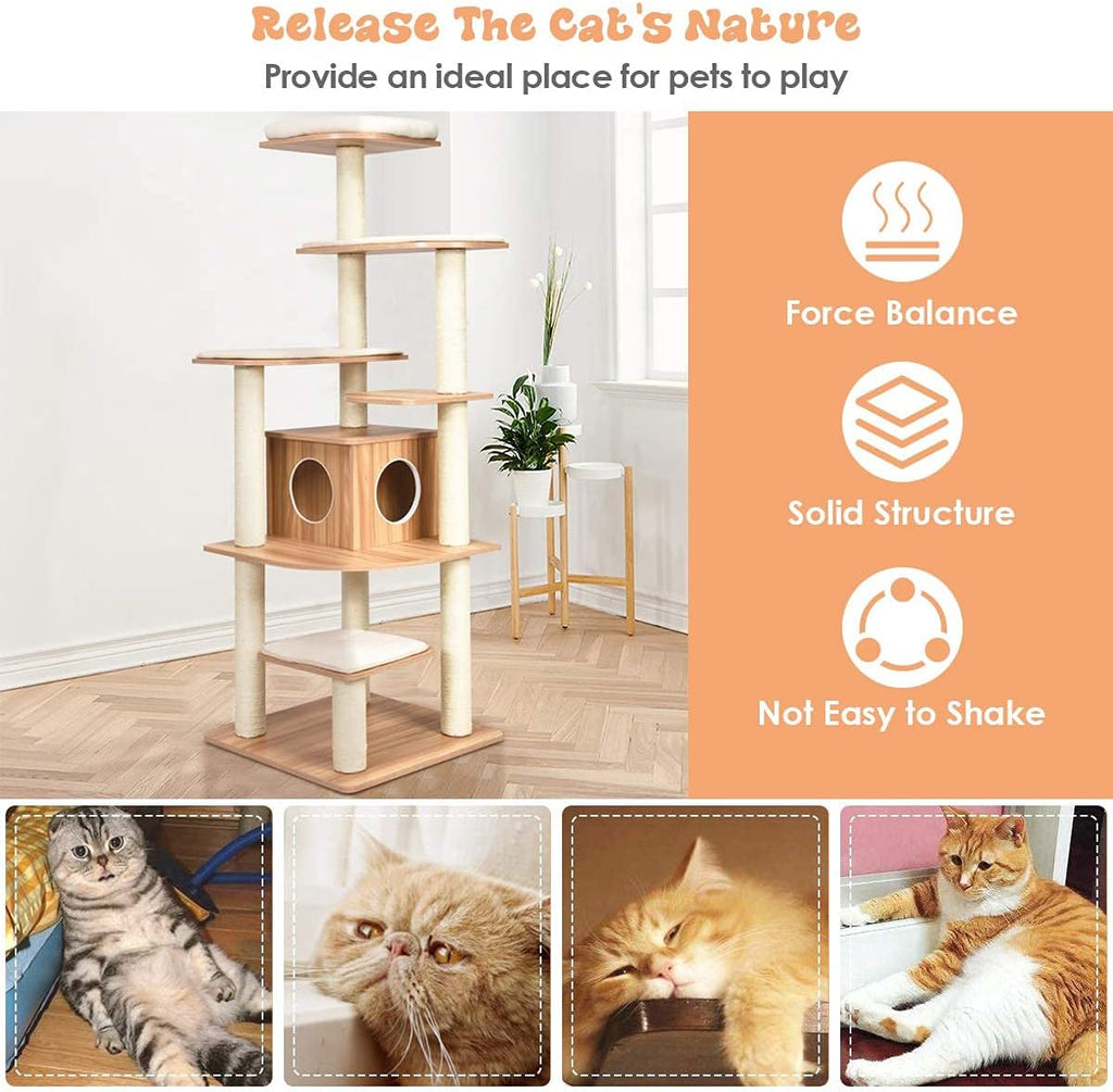 69 Inch Wooden Tall Cat Tree