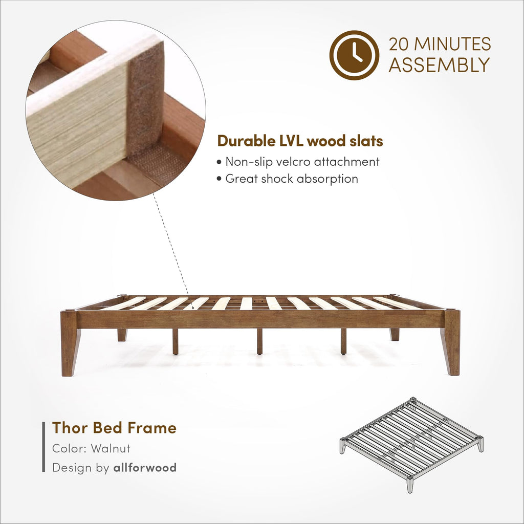 Thor Japanese Joinery Bed Frame King, Solid Wood (Walnut)