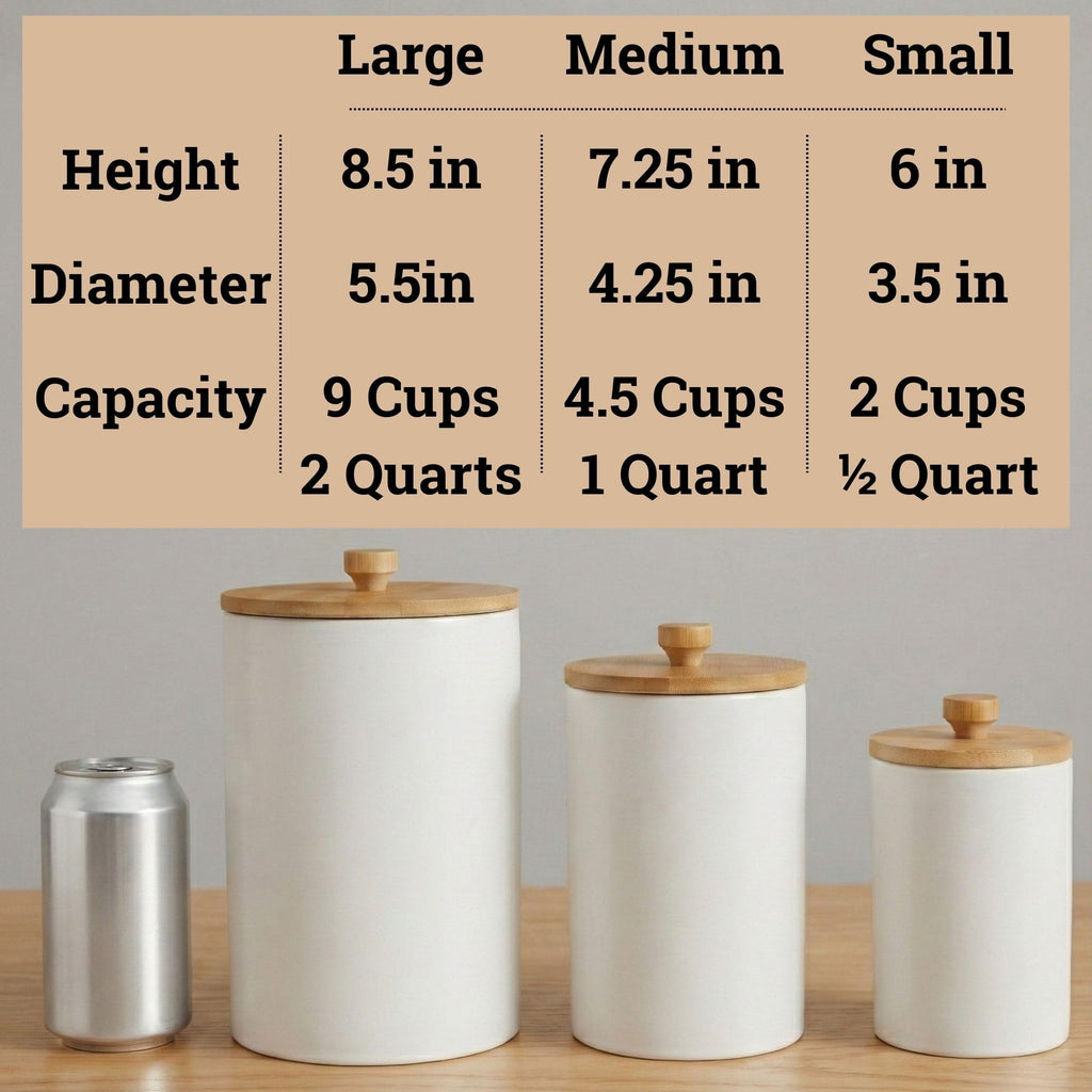 Ceramic Kitchen Canisters for Countertop Set of 3 w/ Airtight Bamboo Lids