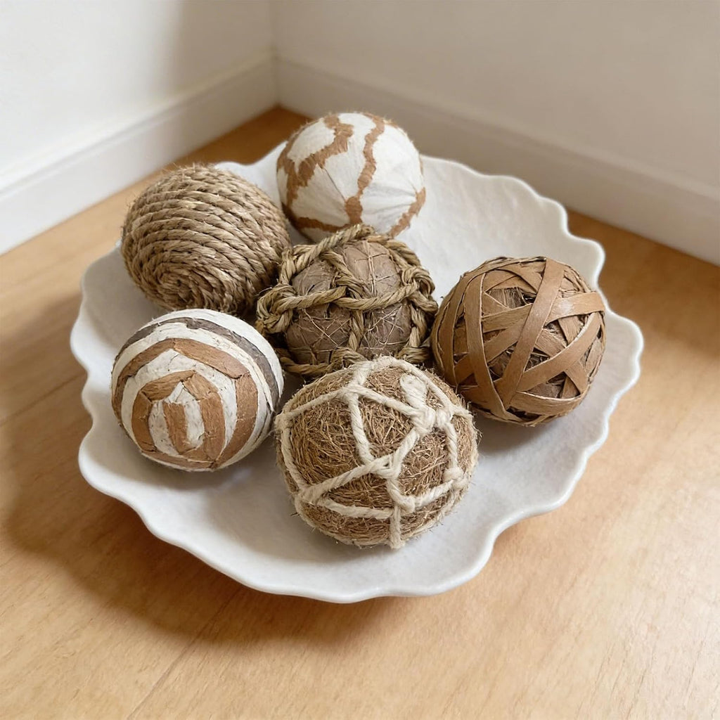 Decorative Balls for Bowl Centerpiece, 2.4 Inch Orbs Spheres Decor Balls Rattan Wicker Balls for Bowl Fillers - Set of 6