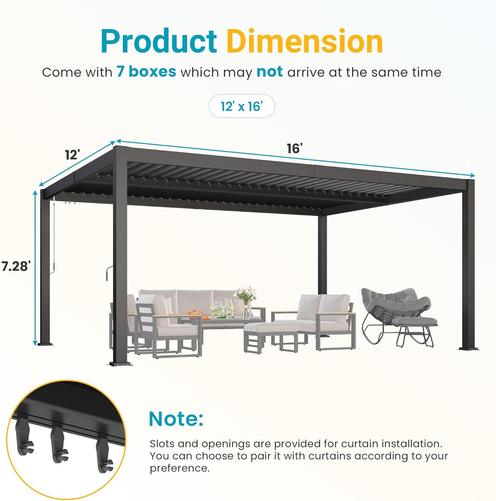 Louvered Pergola, 12' x 16' Outdoor Pergola, Metal Patio Gaz - Image 4