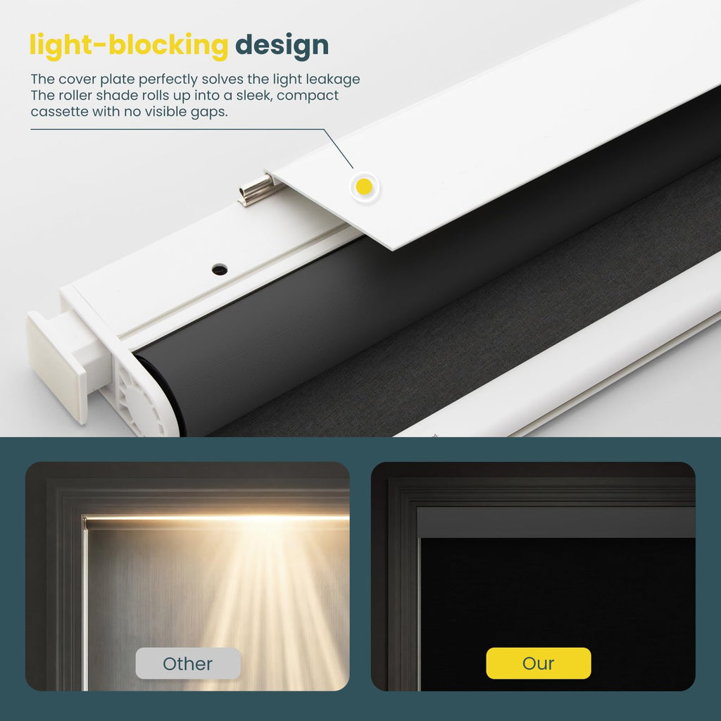 Motorized Blinds - No Drill Automatic Cordless Roller Shades Electric Smart Blinds with Remote Control (Black, 34 x