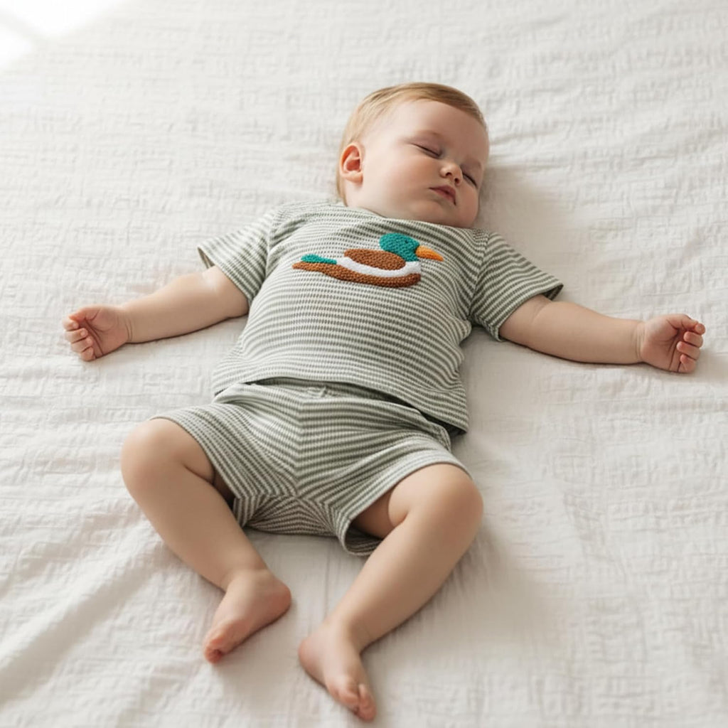 Toddler Baby Boy Summer Clothes Outfits Waffle Striped T-Shirt Short Set