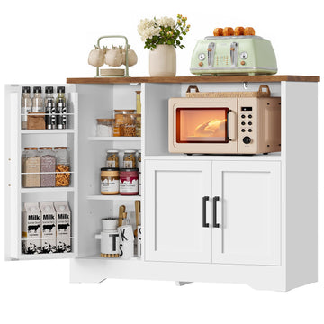 Coffee Bar Cabinet with Door Shelves & Adjustable Shelves, Small Buffet Cabinet with Storage, Modern Kitchen Storage
