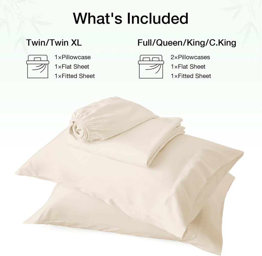 4 Piece King Sheet Set, 100% Rayon Derived from Bamboo, Cooling & Breathable, Soft Silky Deep Pocket up to 16", Hotel