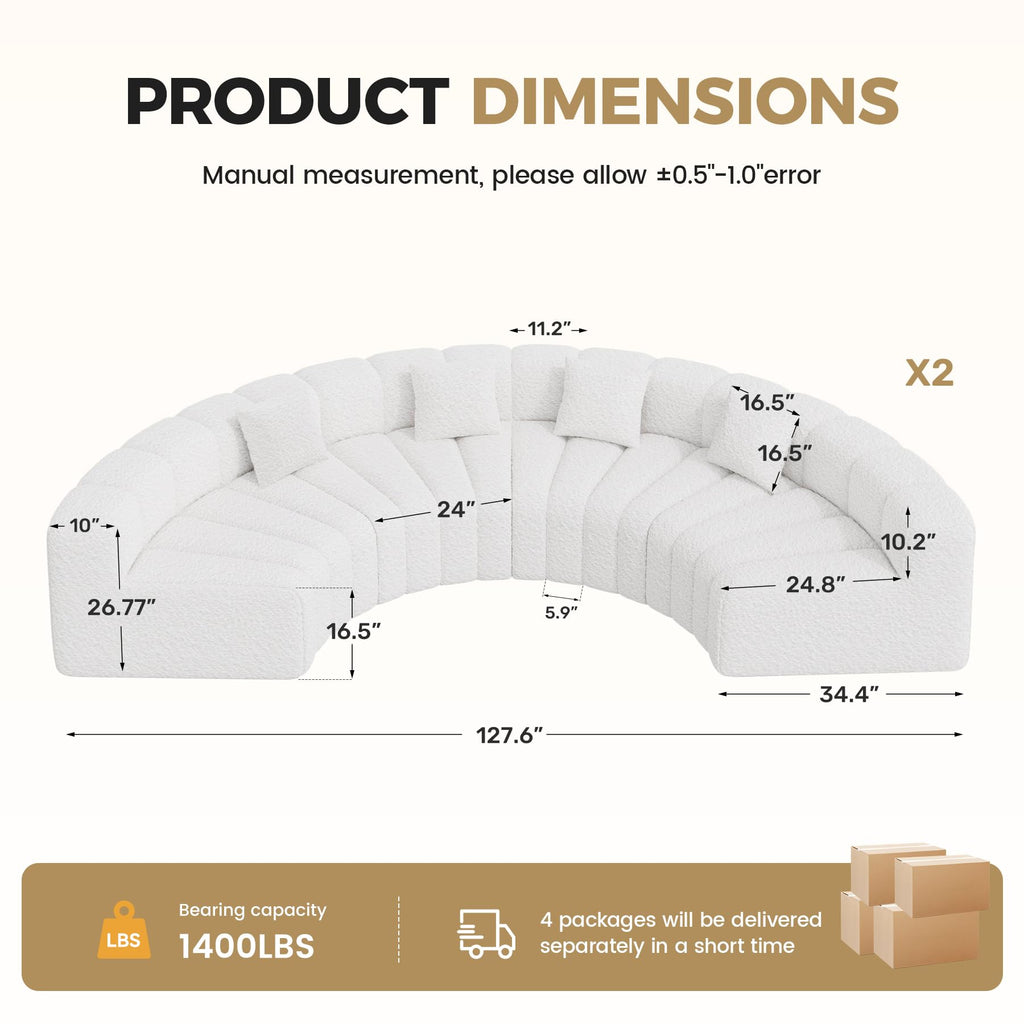 Oversized Curved Sofa, 8 Seater Modular Velvet Cloud Couch, Modern Boneless Sectional Couches, No Assembly Required