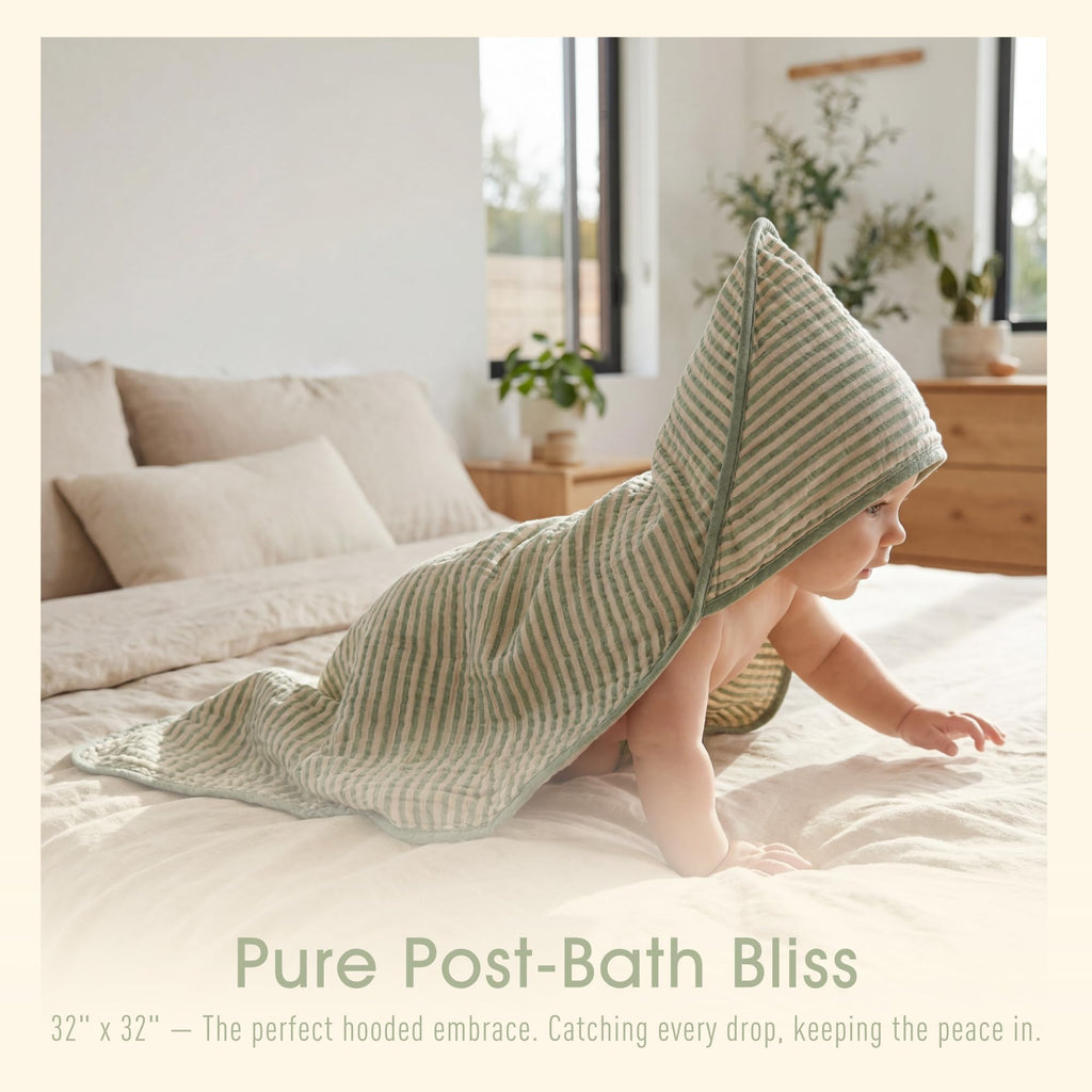 Muslin Baby Beach Bath Towel Hooded Organic Cotton Blend (Stripe)