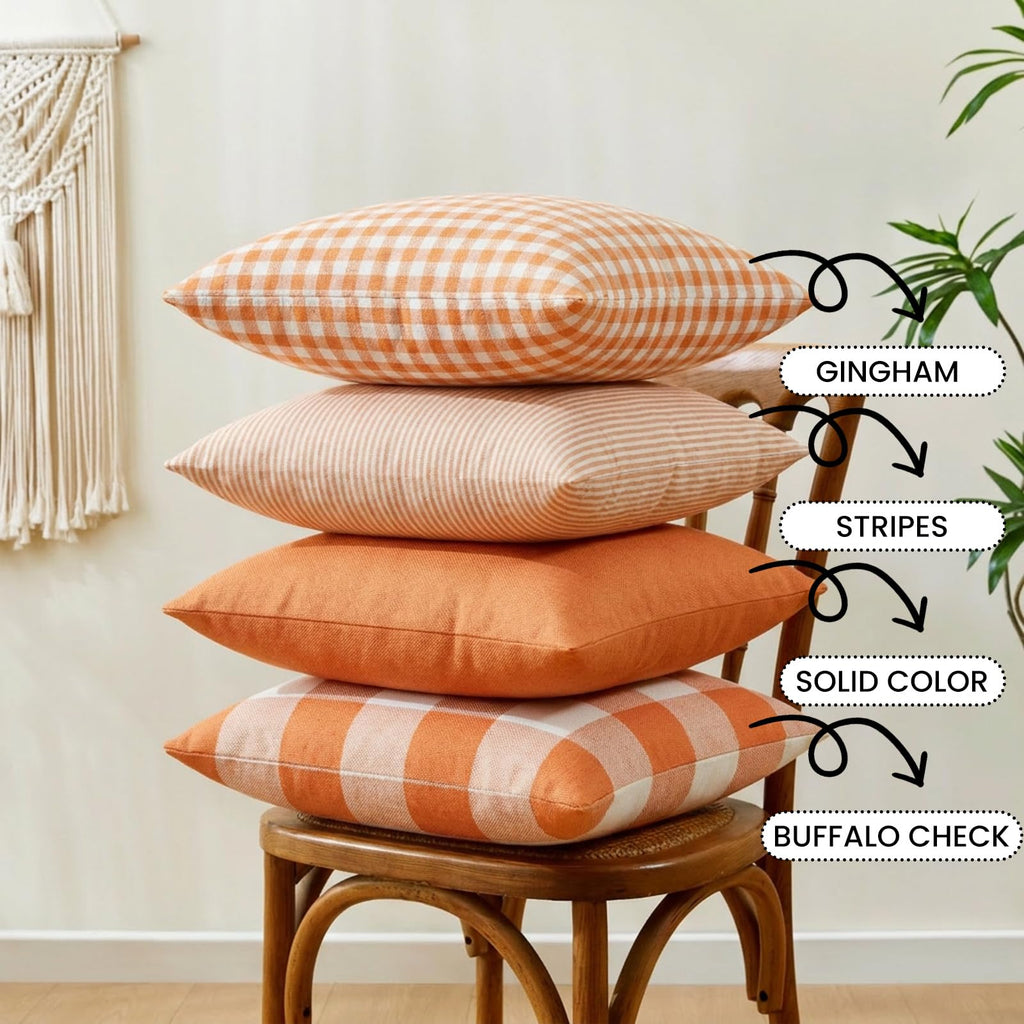 Burnt Orange Fall Plaid Outdoor Porch Pillow Covers 18x18 Set of 4