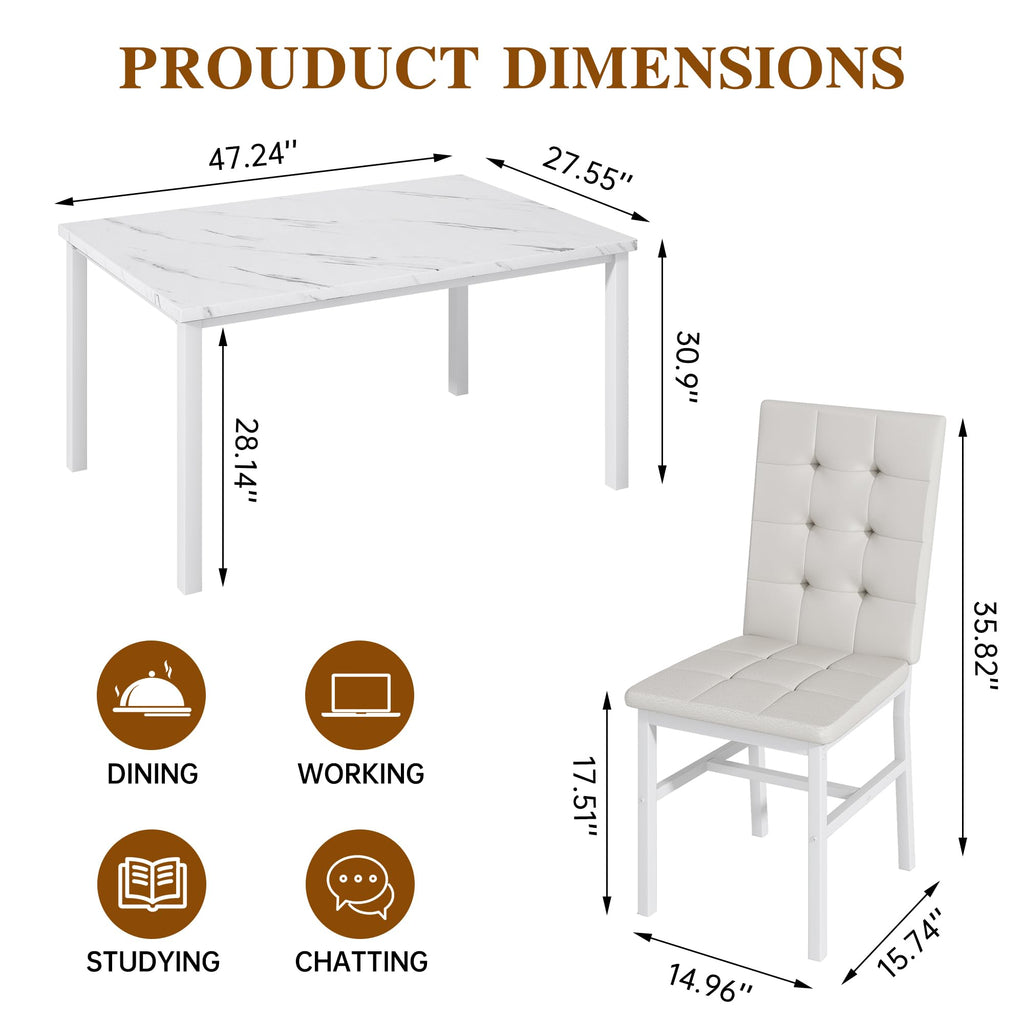 Dining Table Set for 4, Kitchen Table and Chairs Set, White
