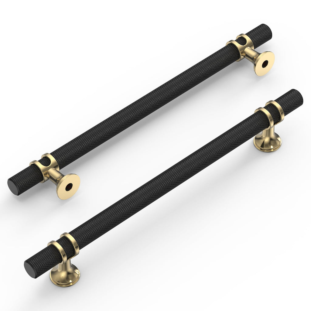 10 Pack Knurled Matte Black and Gold Cabinet Pulls 7 Inch Hole Center Kitchen Cabinet Handles for Drawer Dresser