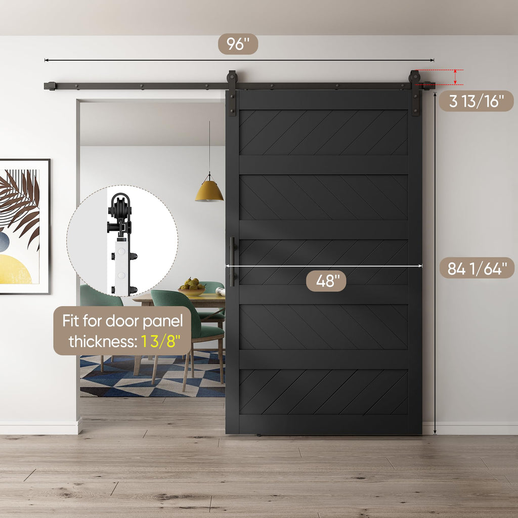 48x84 inch Wave-Shape Sliding Barn Door, Black, Hardware Kit Include