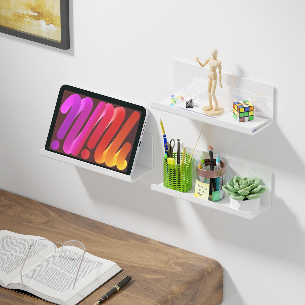 Acrylic Floating Wall Shelves Set of 2, 12 Inch White
