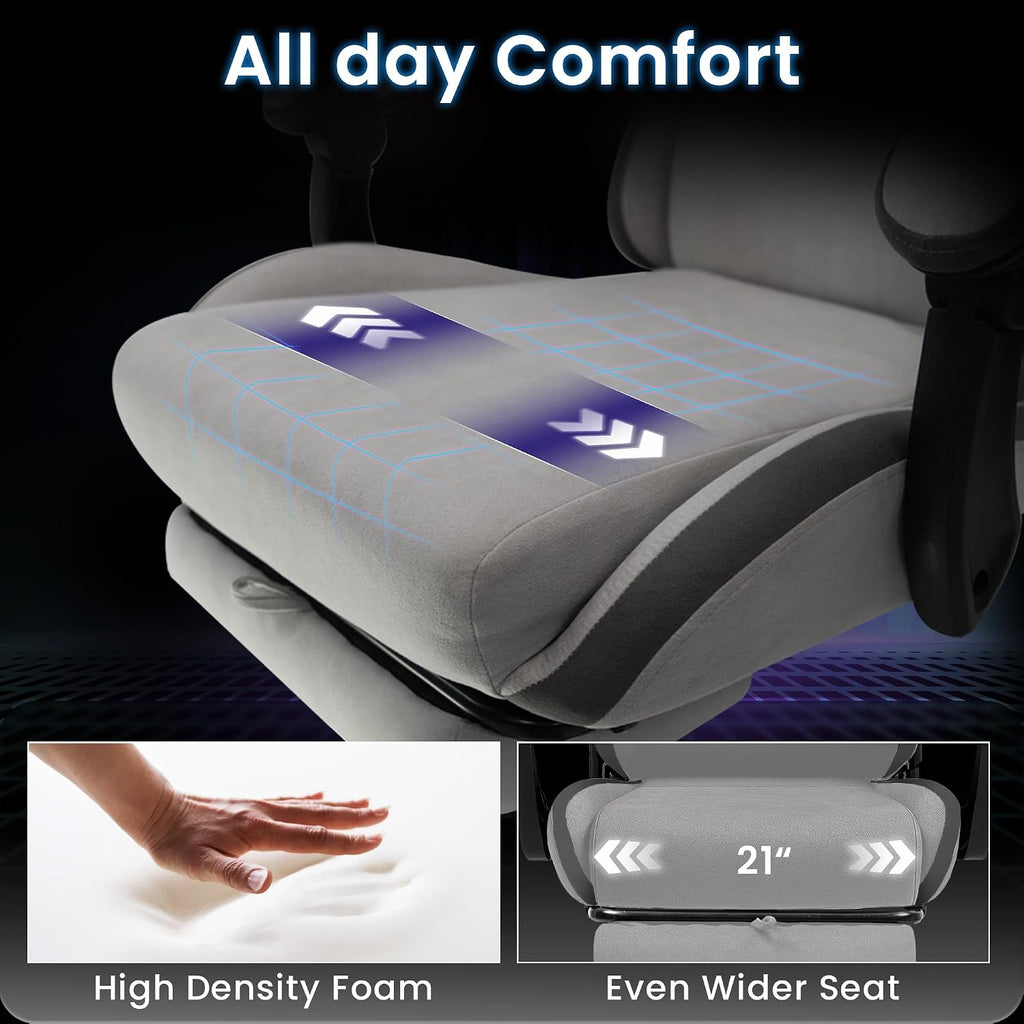 Gaming Chair, Reclining Backrest, Footrest, Fabric, Grey | Ergonomic Design with Reclining Backrest, Linkage Armrests