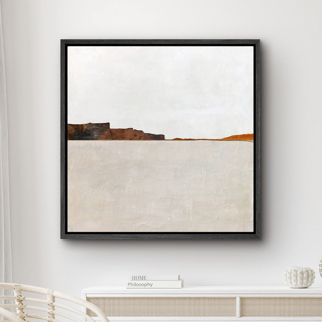 Framed Canvas Print Wall Art Brown Pastel Paint Stroke Landscape Abstract Shapes Illustration Modern Art Decorative