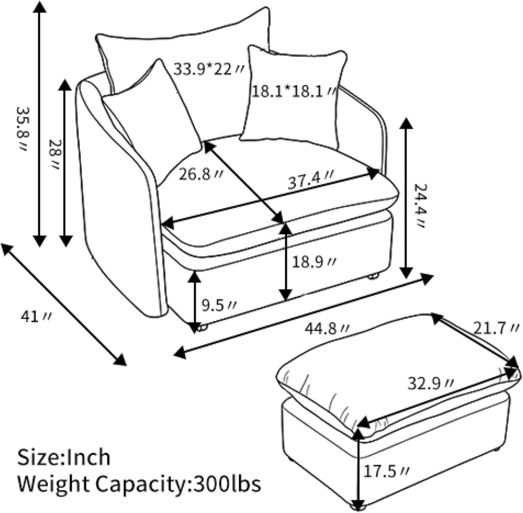 Modern Swivel Lounge Chair and Ottoman — Brown Chenille