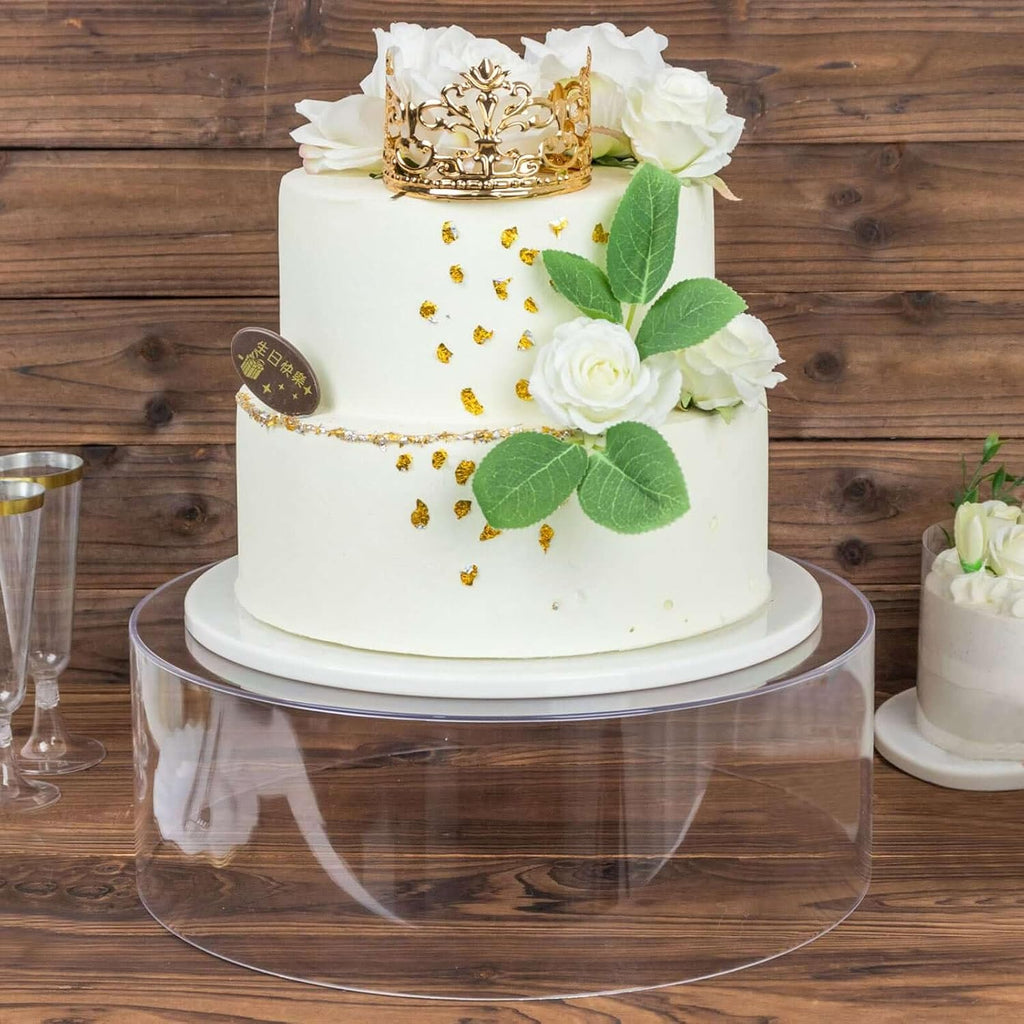 14" Round Clear Acrylic Cake Stand, Transparent Fillable Display Box, Pedestal Riser with Hollow Bottom for Weddings