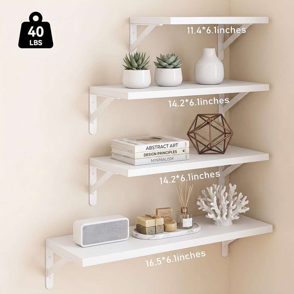 4 Different Sizes Floating Shelves for Wall Home Decor, White