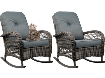 Outdoor Wicker Rocking Chair, All Weather Resin Rattan Wicker Rocking Chairs, for Garden Backyard Lown Porch, 2pc, Grey