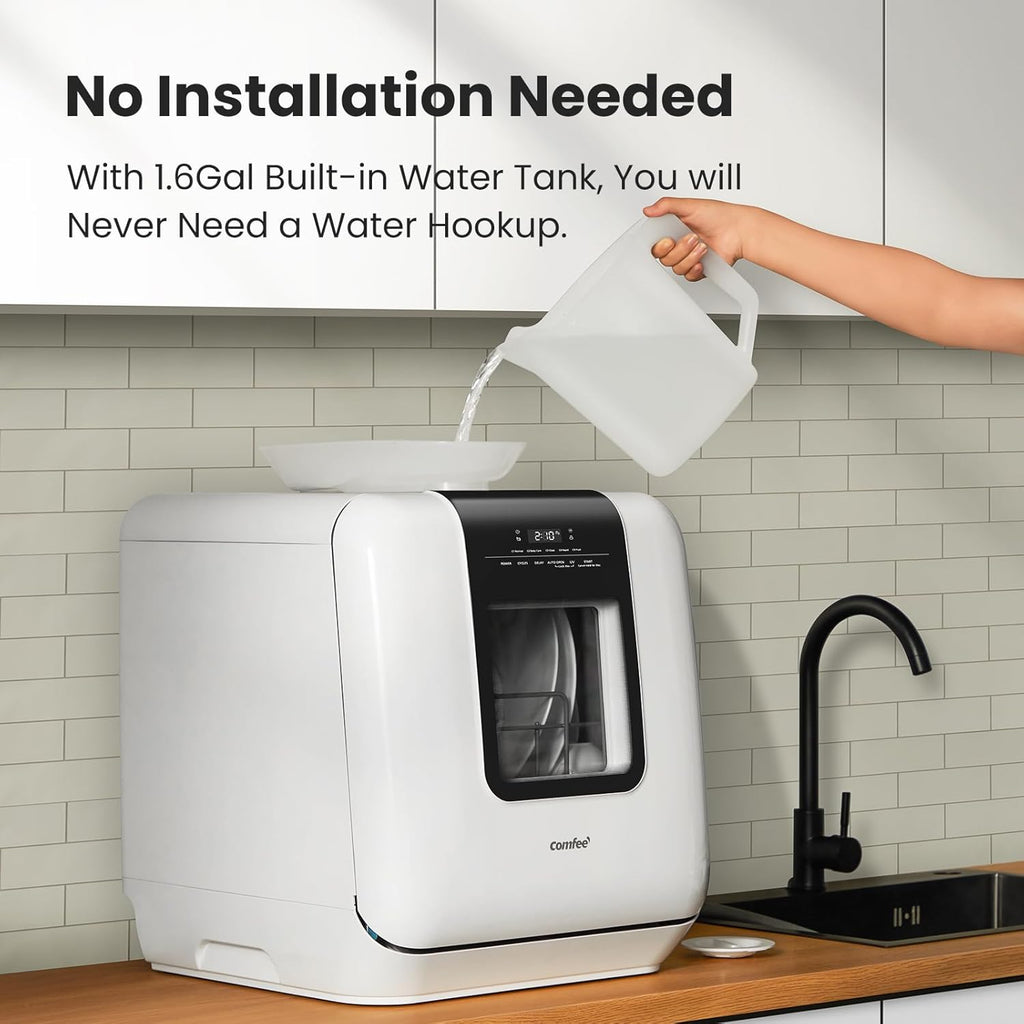 Countertop Dishwasher, Portable Dishwasher with 6L Built-in Water Tank, Mini Dishwasher with More Space Inside