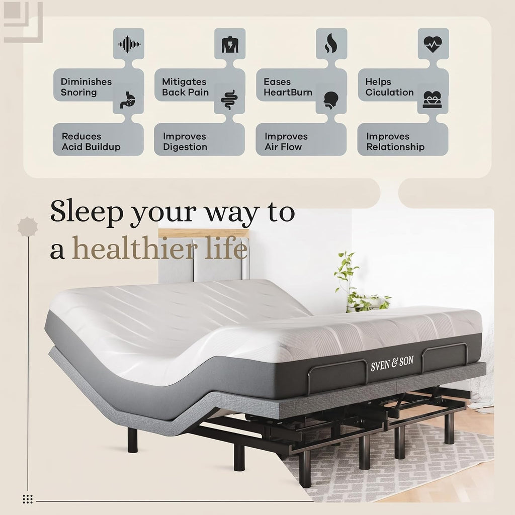 Classic Adjustable Bed Base, Head and Foot Lift, Massage, Under-Bed Lights, USB, Gel Memory, Zero Gravity Smart Frame