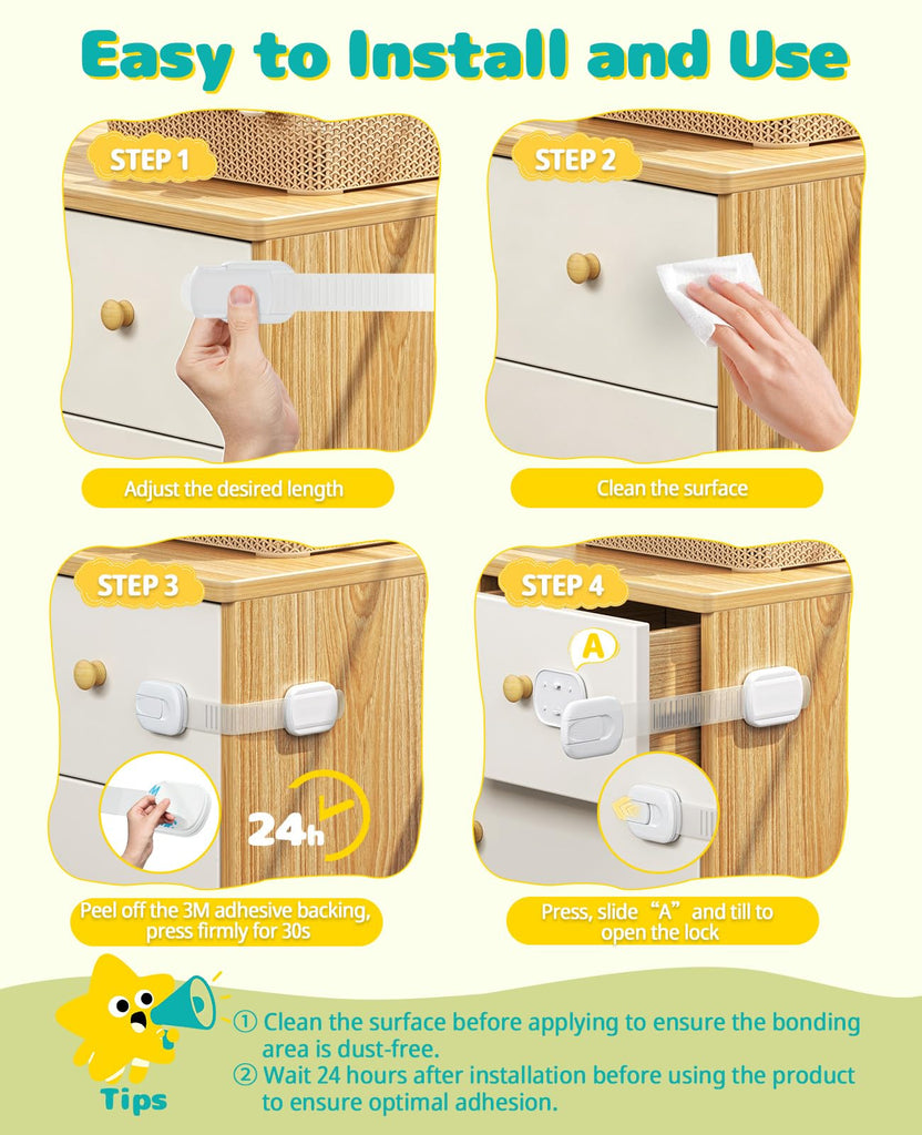 10 Pack Baby Proofing Cabinet Locks, Adjustable Child Safety Cabinet Straps