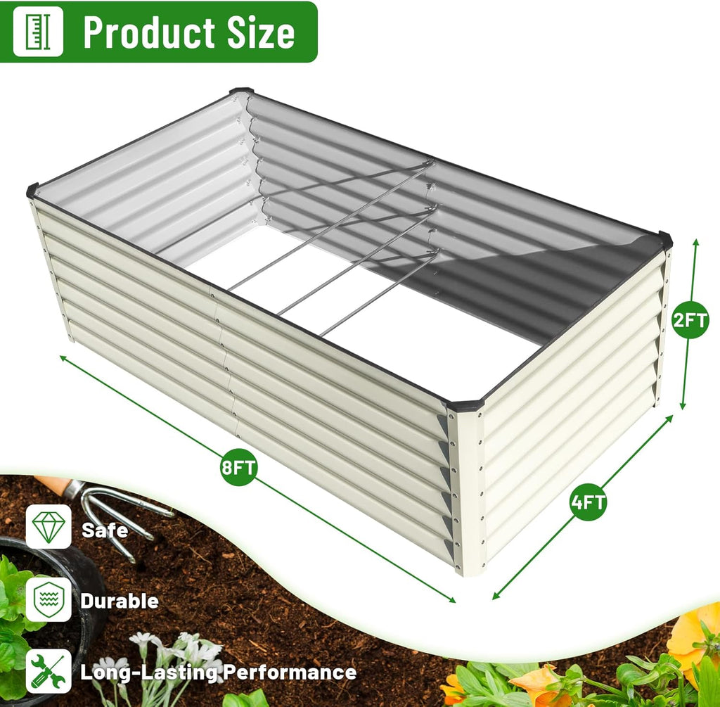 Galvanized Raised Garden Bed 8x4x2FT Outdoor Large Metal Planter Box Steel Kit for Planting Vegetables, Flowers