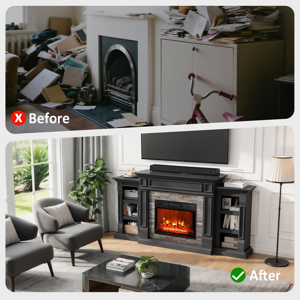 72" Electric Fireplace with Mantel Fireplace TV Stand