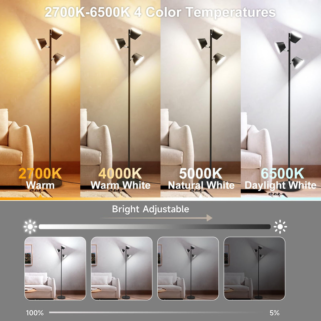 LED Tree Floor Lamp, 42W 4500lm Dimmable Standing Lamp with Remote & Touch Control, Modern Super Bright 3 Rotatable