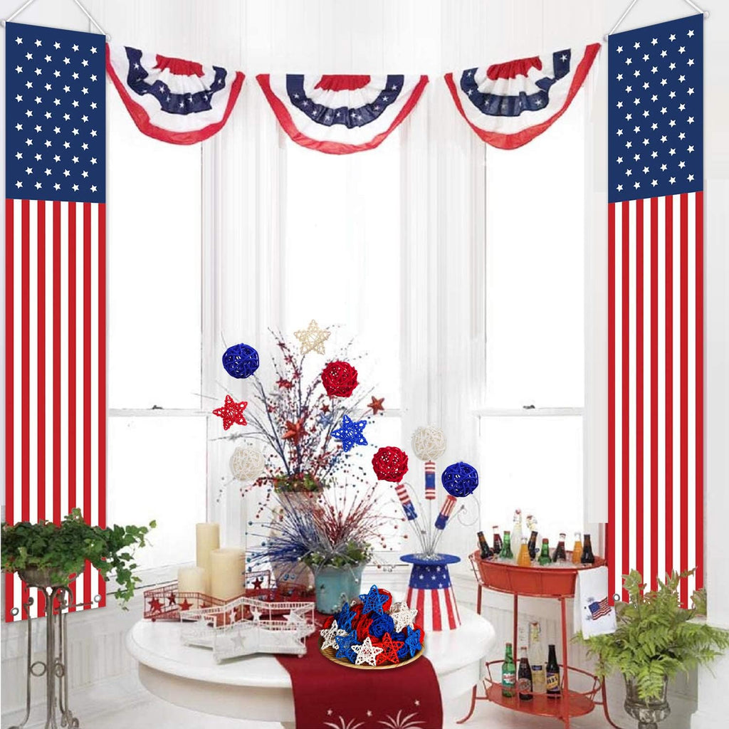 4th of July Rattan Balls Decorations, 2 Inch Star Shaped Wicker Balls & Red White and Blue Wicker Balls - Set of 36