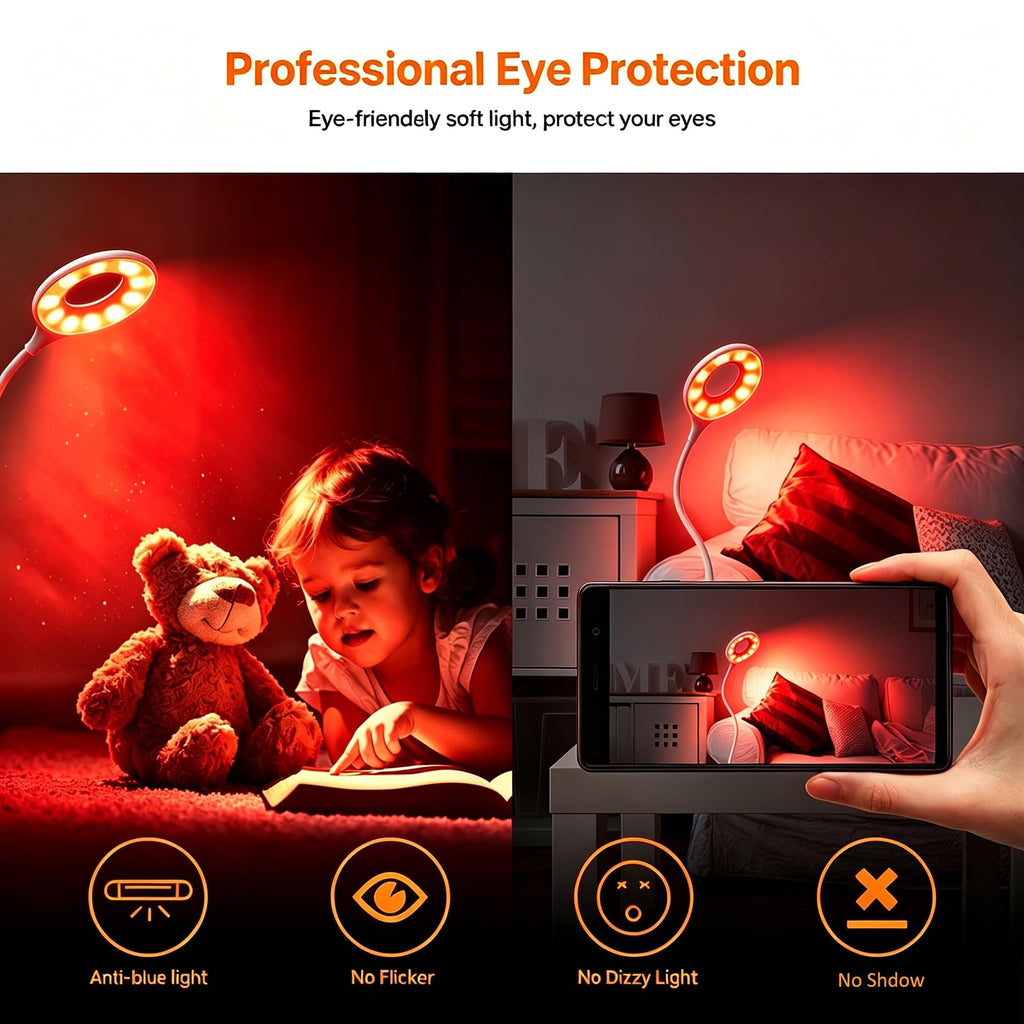 Desk Lamp with 670nm Red Light Therapy for Reading Sleep Bedroom